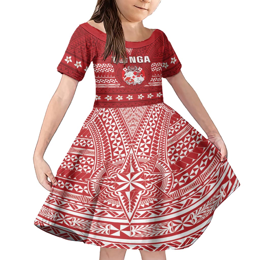 Tonga King Tupou VI Day Family Matching Summer Maxi Dress and Hawaiian Shirt Traditional Tongan Kupesi Pattern LT05 Daughter's Dress Red - Polynesian Pride