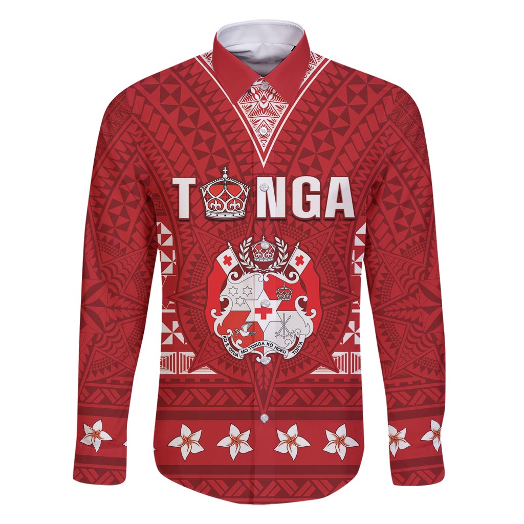 Tonga King Tupou VI Day Family Matching Summer Maxi Dress and Hawaiian Shirt Traditional Tongan Kupesi Pattern LT05 Dad's Shirt - Long Sleeve Red - Polynesian Pride