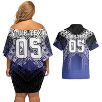 Custom Fiji Drua Couples Matching Off Shoulder Short Dress and Hawaiian Shirt Fijian Tapa Pattern LT05 - Polynesian Pride