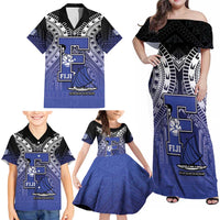 Custom Fiji Drua Family Matching Off Shoulder Maxi Dress and Hawaiian Shirt Fijian Tapa Pattern LT05 - Polynesian Pride