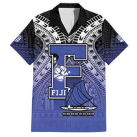 Custom Fiji Drua Family Matching Off Shoulder Maxi Dress and Hawaiian Shirt Fijian Tapa Pattern LT05 Dad's Shirt - Short Sleeve Blue - Polynesian Pride