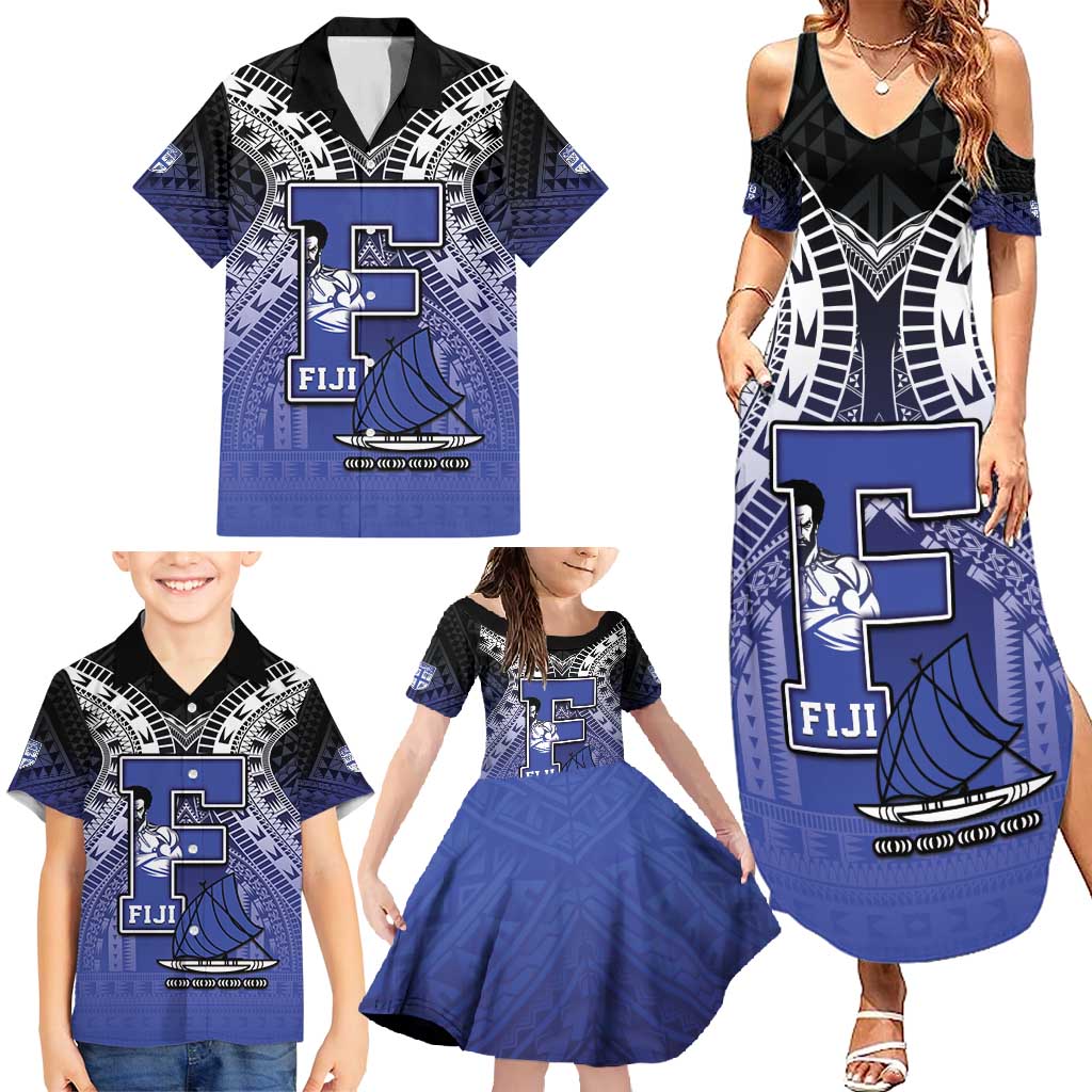 Custom Fiji Drua Family Matching Summer Maxi Dress and Hawaiian Shirt Fijian Tapa Pattern