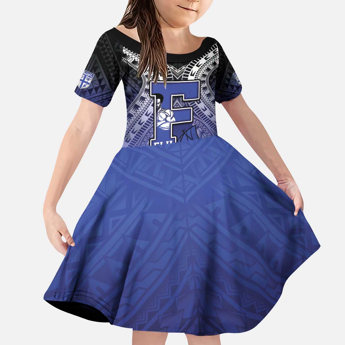 Custom Fiji Drua Kid Short Sleeve Dress Fijian Tapa Pattern