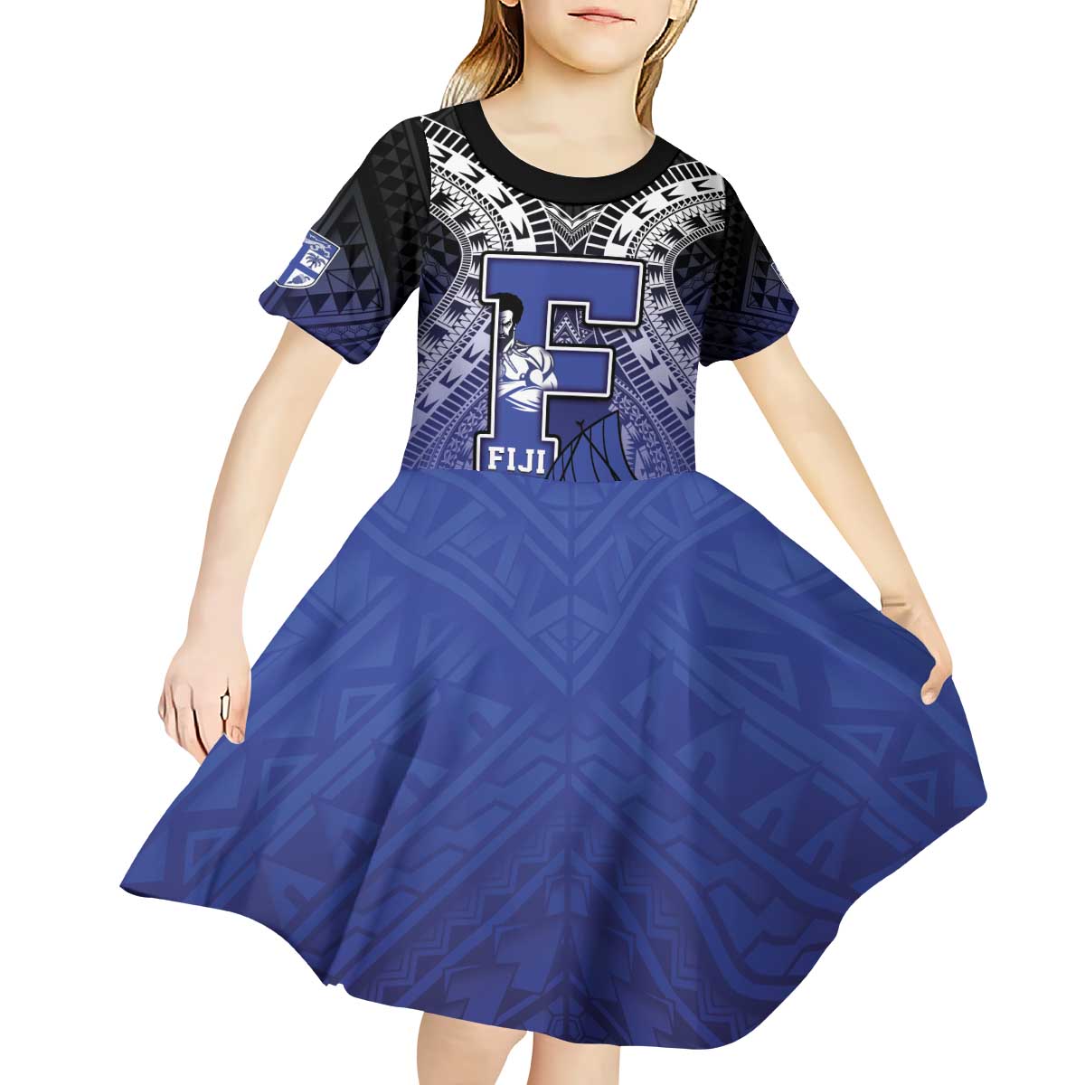 Custom Fiji Drua Kid Short Sleeve Dress Fijian Tapa Pattern