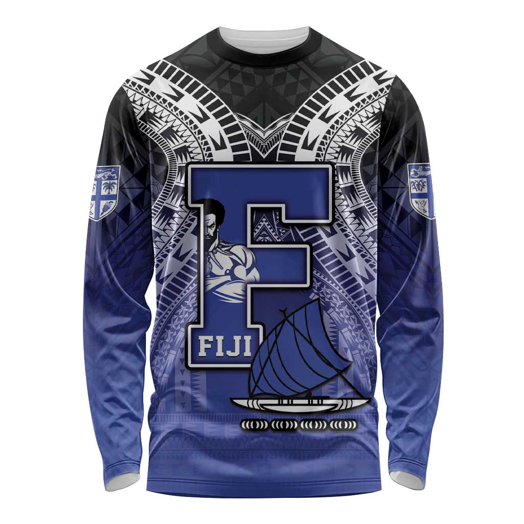 Custom Fiji Drua Long Sleeve Shirt Fijian Tapa Pattern