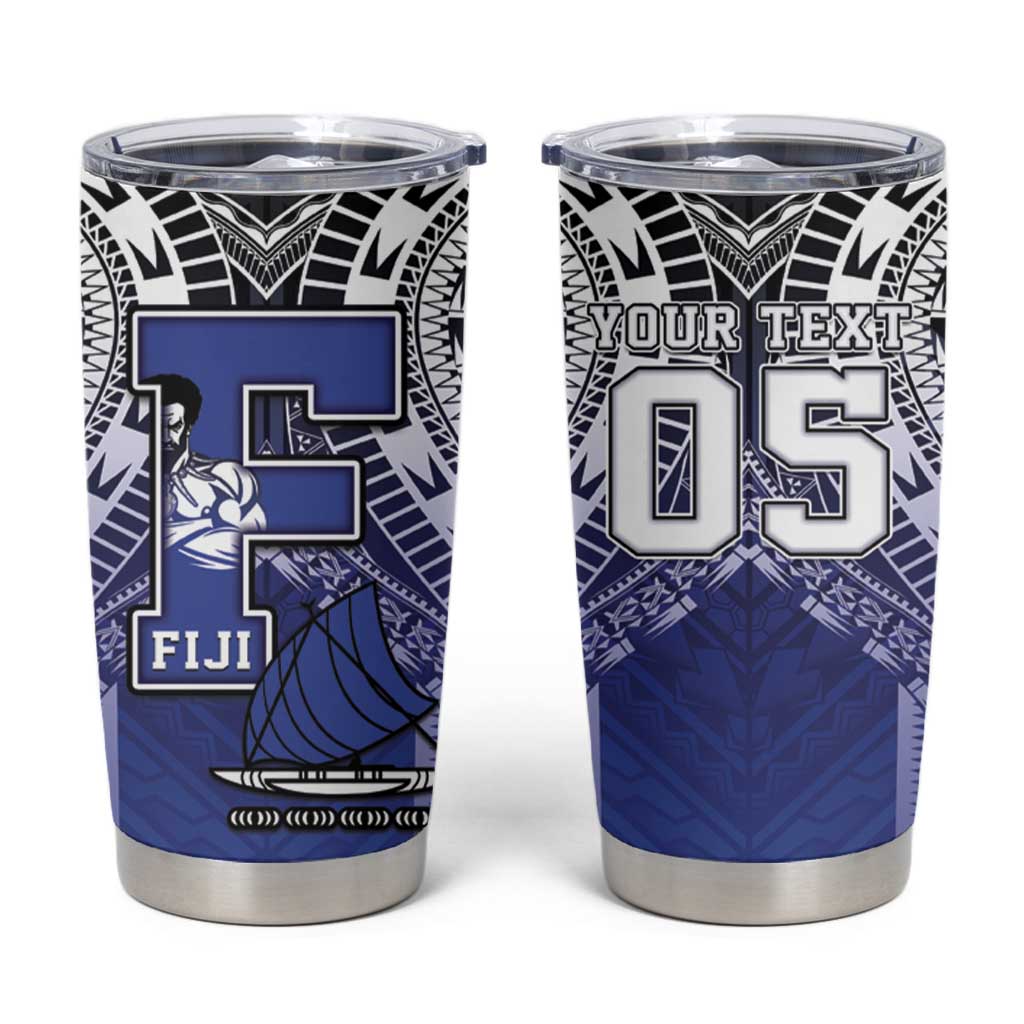 Custom Fiji Drua Tumbler Cup Fijian Tapa Pattern LT05 Blue - Polynesian Pride