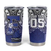 Custom Fiji Drua Tumbler Cup Fijian Tapa Pattern LT05 Blue - Polynesian Pride