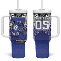 Custom Fiji Drua Tumbler With Handle Fijian Tapa Pattern LT05 One Size: 40 oz Blue - Polynesian Pride
