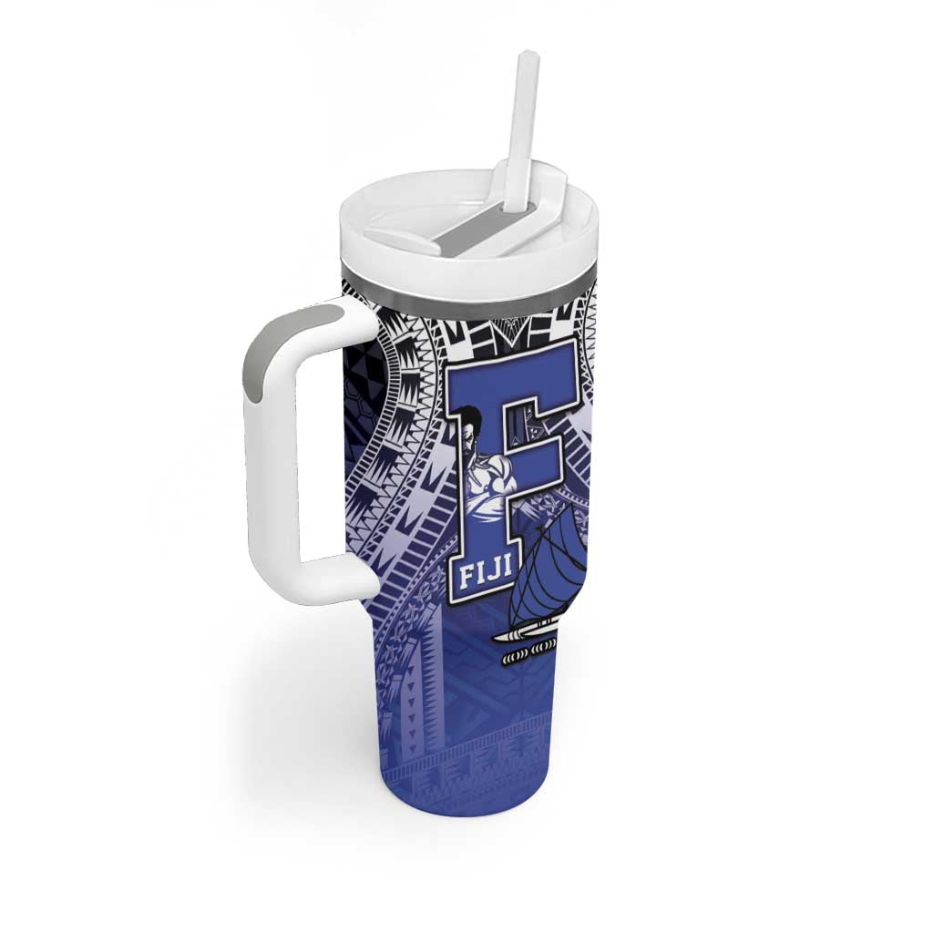 Custom Fiji Drua Tumbler With Handle Fijian Tapa Pattern LT05 - Polynesian Pride