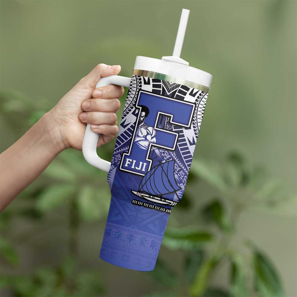 Custom Fiji Drua Tumbler With Handle Fijian Tapa Pattern LT05 - Polynesian Pride