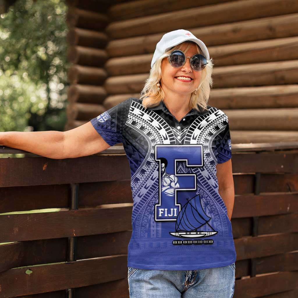 Custom Fiji Drua Women Polo Shirt Fijian Tapa Pattern