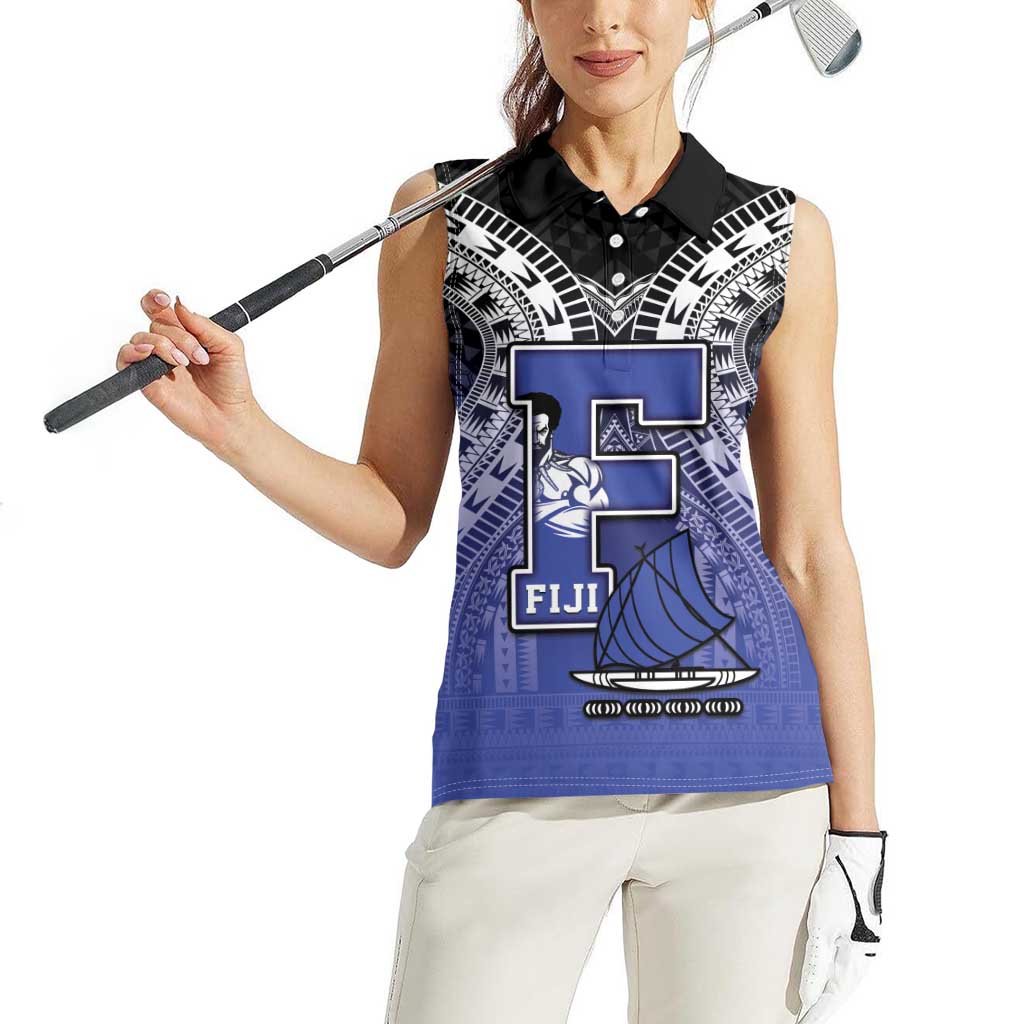 Custom Fiji Drua Women Sleeveless Polo Shirt Fijian Tapa Pattern