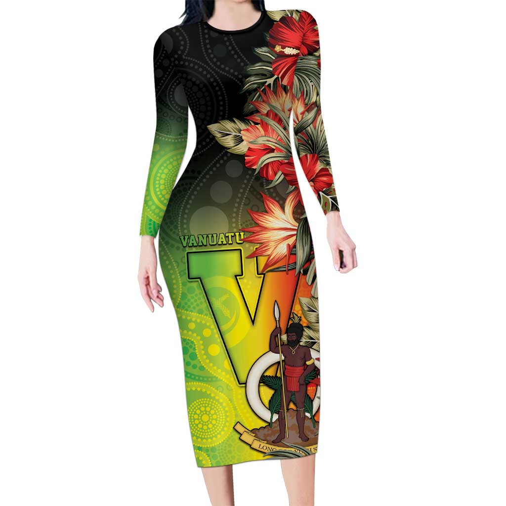 Aboriginal Dot Art Vanuatu Personalised Family Matching Long Sleeve Bodycon Dress and Hawaiian Shirt Tropical Flowers LT05 Mom's Dress Reggae - Polynesian Pride