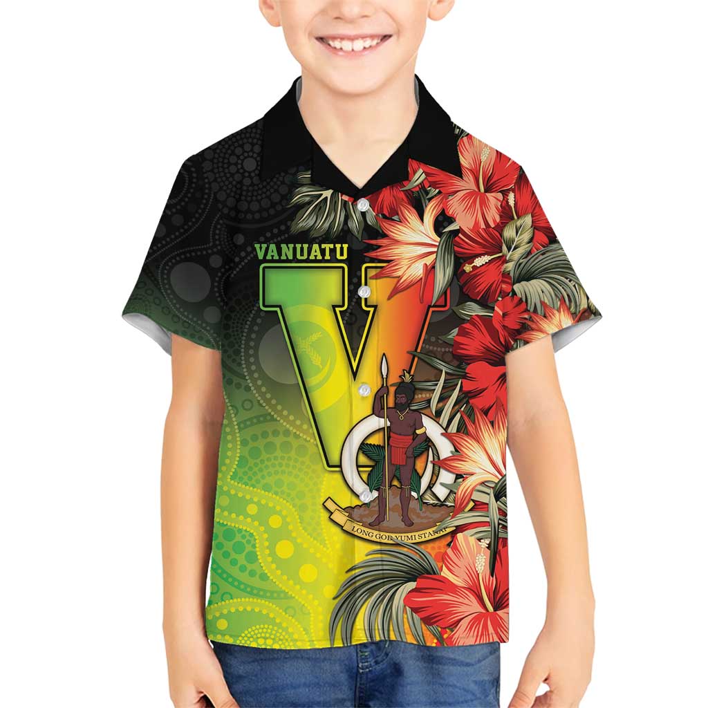 Aboriginal Dot Art Vanuatu Personalised Family Matching Long Sleeve Bodycon Dress and Hawaiian Shirt Tropical Flowers LT05 Son's Shirt Reggae - Polynesian Pride