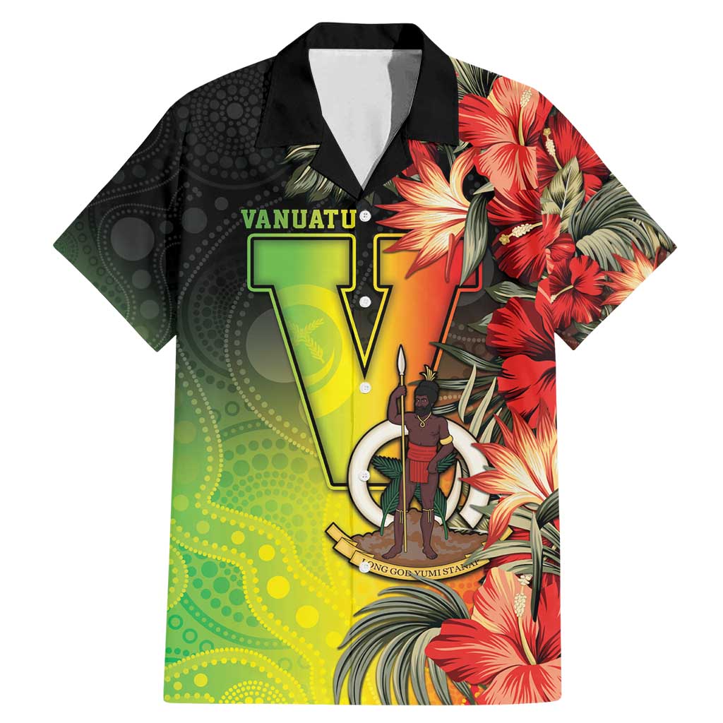 Aboriginal Dot Art Vanuatu Personalised Family Matching Mermaid Dress and Hawaiian Shirt Tropical Flowers LT05 Dad's Shirt - Short Sleeve Reggae - Polynesian Pride