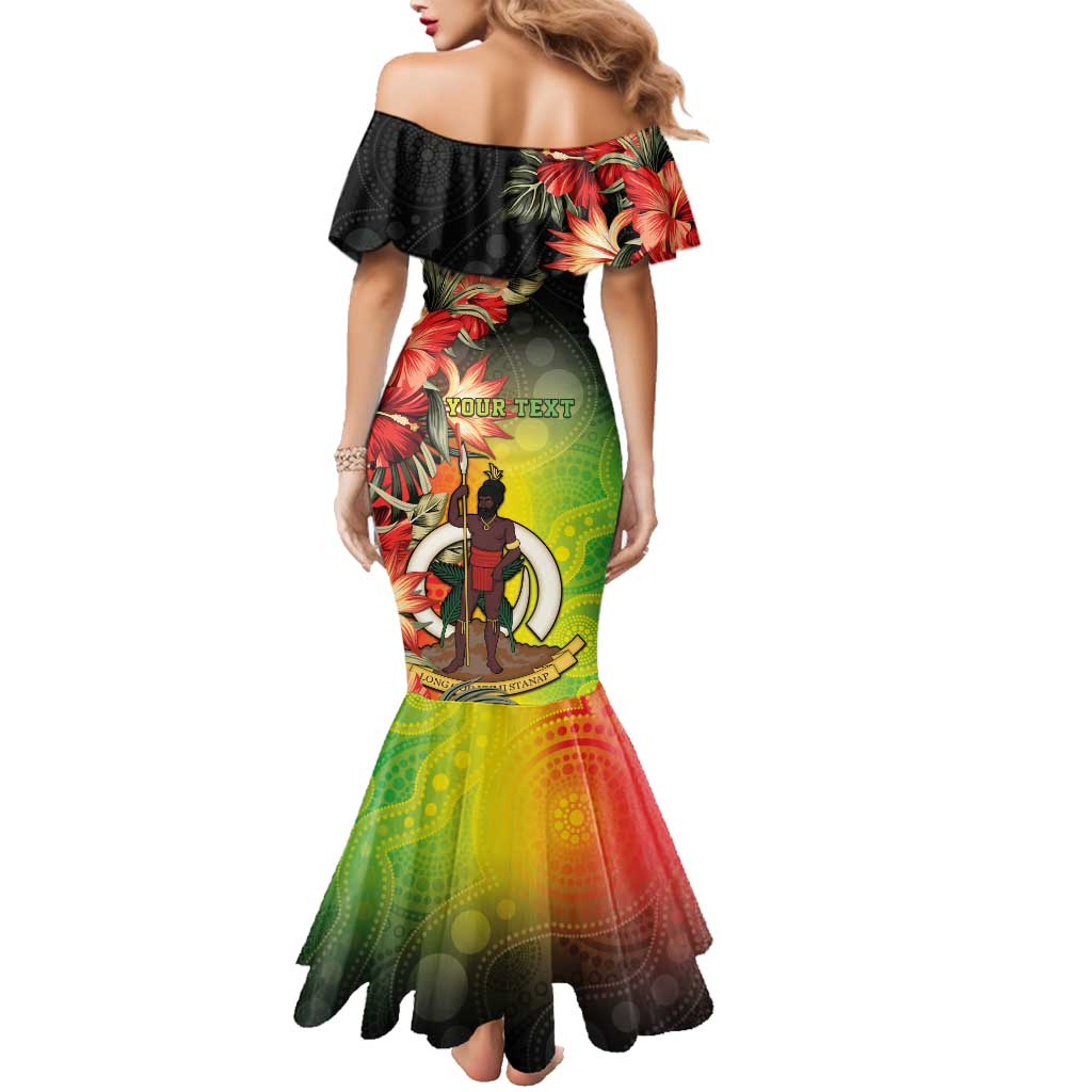 Aboriginal Dot Art Vanuatu Personalised Family Matching Mermaid Dress and Hawaiian Shirt Tropical Flowers LT05 - Polynesian Pride