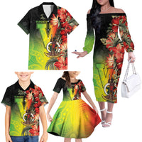 Aboriginal Dot Art Vanuatu Personalised Family Matching Off The Shoulder Long Sleeve Dress and Hawaiian Shirt Tropical Flowers LT05 - Polynesian Pride