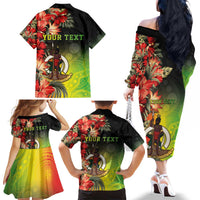Aboriginal Dot Art Vanuatu Personalised Family Matching Off The Shoulder Long Sleeve Dress and Hawaiian Shirt Tropical Flowers LT05 - Polynesian Pride