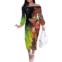 Aboriginal Dot Art Vanuatu Personalised Family Matching Off The Shoulder Long Sleeve Dress and Hawaiian Shirt Tropical Flowers LT05 Mom's Dress Reggae - Polynesian Pride
