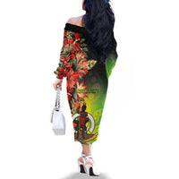 Aboriginal Dot Art Vanuatu Personalised Family Matching Off The Shoulder Long Sleeve Dress and Hawaiian Shirt Tropical Flowers LT05 - Polynesian Pride