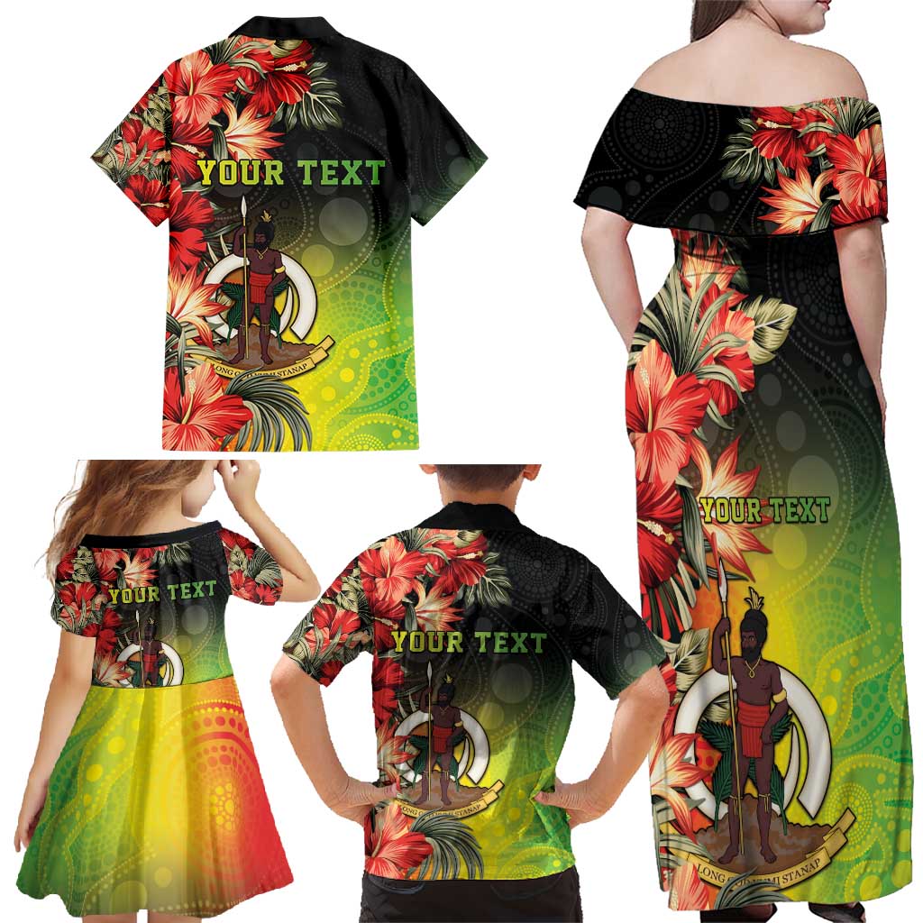 Aboriginal Dot Art Vanuatu Personalised Family Matching Off Shoulder Maxi Dress and Hawaiian Shirt Tropical Flowers LT05 - Polynesian Pride