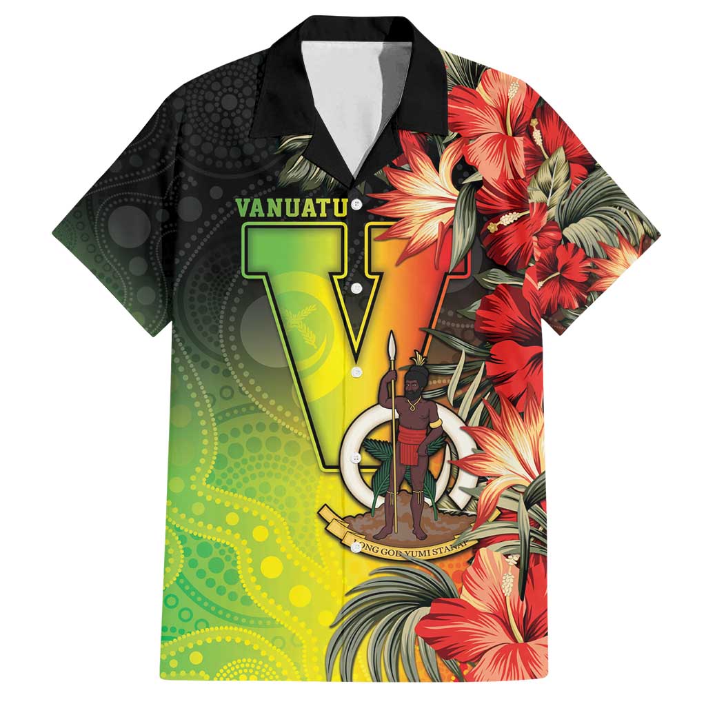Aboriginal Dot Art Vanuatu Personalised Family Matching Off Shoulder Maxi Dress and Hawaiian Shirt Tropical Flowers LT05 Dad's Shirt - Short Sleeve Reggae - Polynesian Pride
