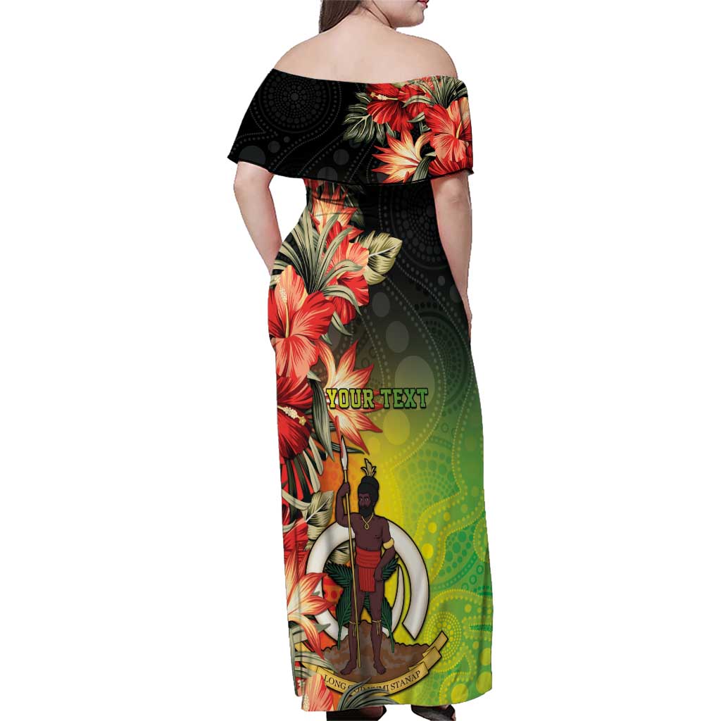 Aboriginal Dot Art Vanuatu Personalised Family Matching Off Shoulder Maxi Dress and Hawaiian Shirt Tropical Flowers LT05 - Polynesian Pride