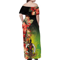 Aboriginal Dot Art Vanuatu Personalised Family Matching Off Shoulder Maxi Dress and Hawaiian Shirt Tropical Flowers LT05 - Polynesian Pride