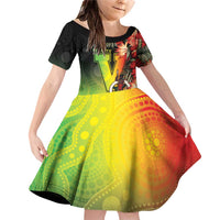 Aboriginal Dot Art Vanuatu Personalised Family Matching Off Shoulder Short Dress and Hawaiian Shirt Tropical Flowers LT05 Daughter's Dress Reggae - Polynesian Pride