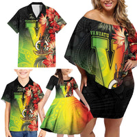 Aboriginal Dot Art Vanuatu Personalised Family Matching Off Shoulder Short Dress and Hawaiian Shirt Tropical Flowers LT05 - Polynesian Pride