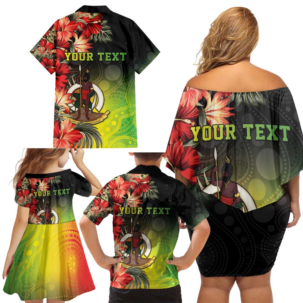 Aboriginal Dot Art Vanuatu Personalised Family Matching Off Shoulder Short Dress and Hawaiian Shirt Tropical Flowers LT05 - Polynesian Pride