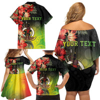 Aboriginal Dot Art Vanuatu Personalised Family Matching Off Shoulder Short Dress and Hawaiian Shirt Tropical Flowers LT05 - Polynesian Pride