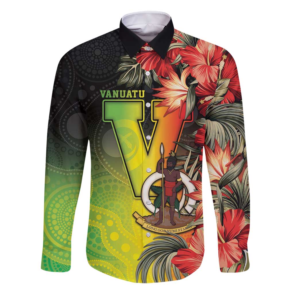 Aboriginal Dot Art Vanuatu Personalised Family Matching Off Shoulder Short Dress and Hawaiian Shirt Tropical Flowers LT05 Dad's Shirt - Long Sleeve Reggae - Polynesian Pride