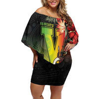 Aboriginal Dot Art Vanuatu Personalised Family Matching Off Shoulder Short Dress and Hawaiian Shirt Tropical Flowers LT05 Mom's Dress Reggae - Polynesian Pride