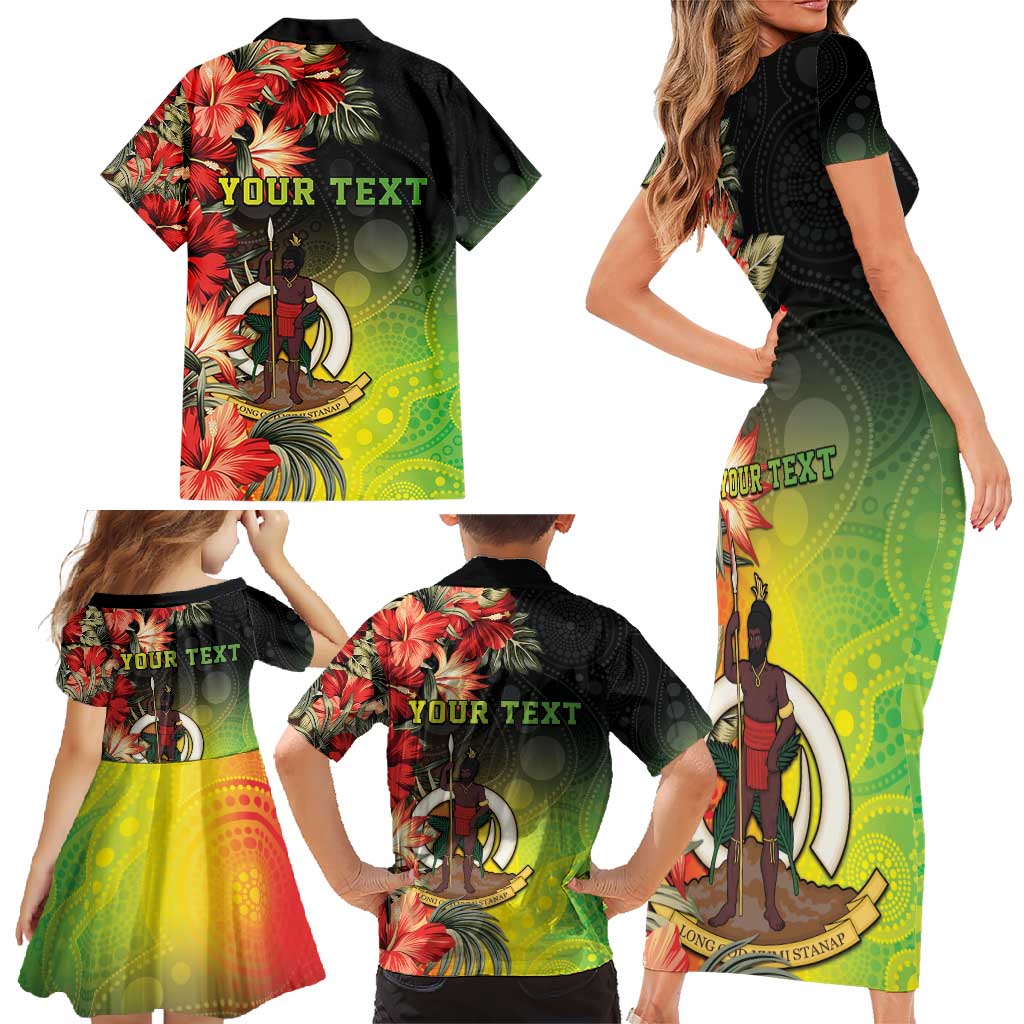 Aboriginal Dot Art Vanuatu Personalised Family Matching Short Sleeve Bodycon Dress and Hawaiian Shirt Tropical Flowers LT05 - Polynesian Pride