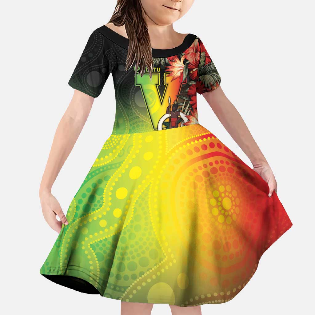 Aboriginal Dot Art Vanuatu Personalised Family Matching Summer Maxi Dress and Hawaiian Shirt Tropical Flowers LT05 Daughter's Dress Reggae - Polynesian Pride
