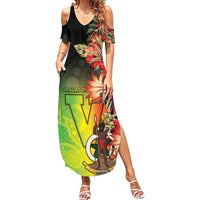 Aboriginal Dot Art Vanuatu Personalised Family Matching Summer Maxi Dress and Hawaiian Shirt Tropical Flowers LT05 Mom's Dress Reggae - Polynesian Pride