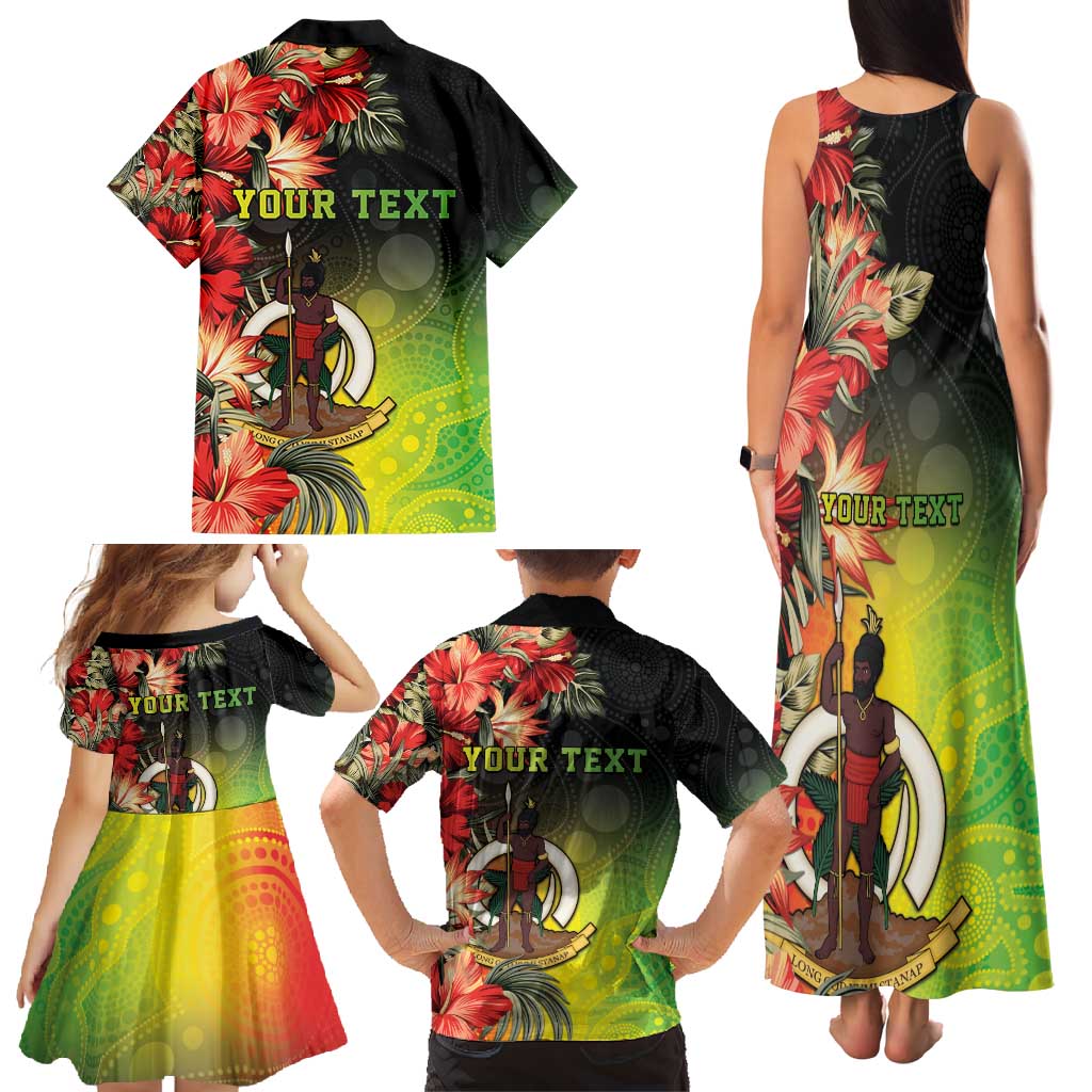 Aboriginal Dot Art Vanuatu Personalised Family Matching Tank Maxi Dress and Hawaiian Shirt Tropical Flowers LT05 - Polynesian Pride