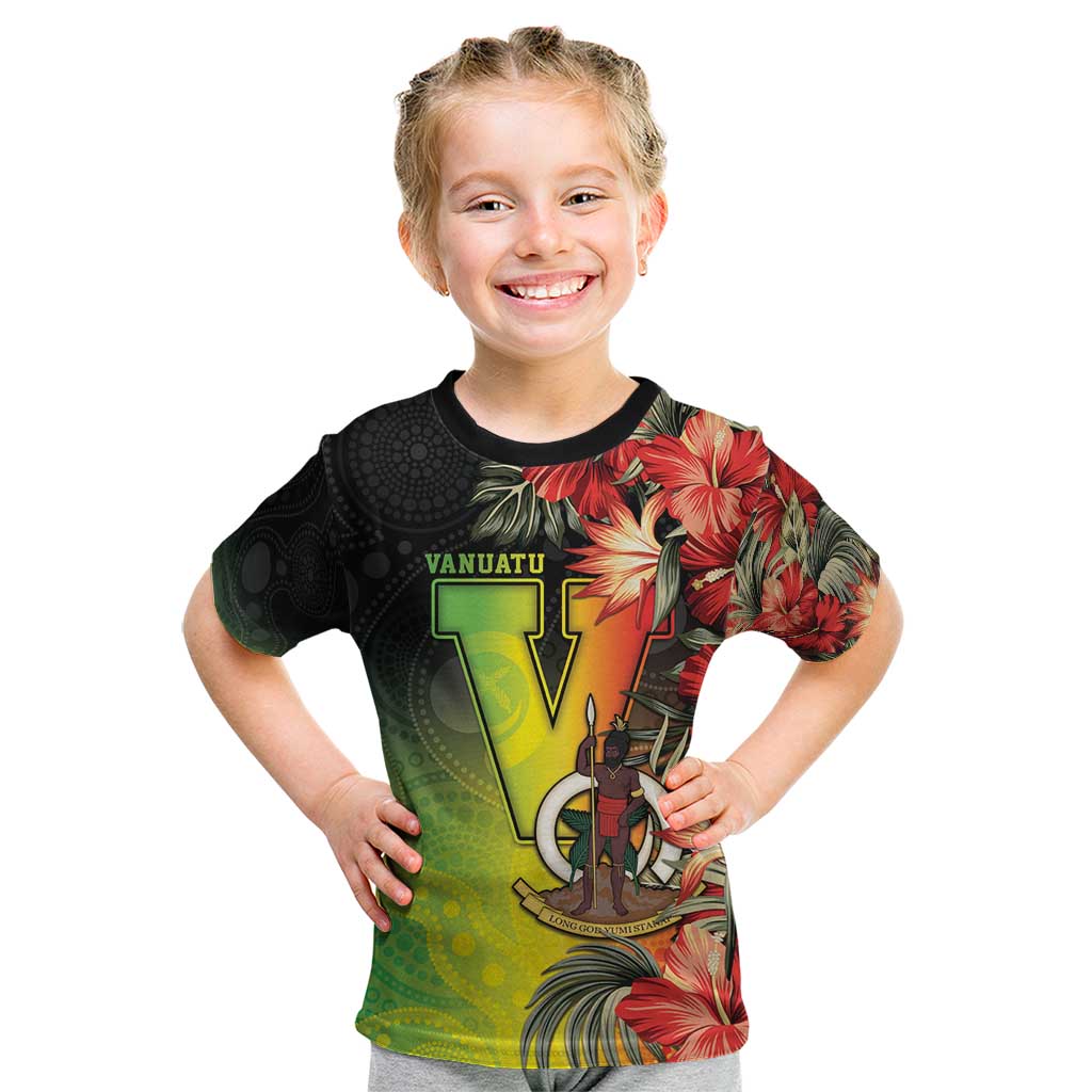 Aboriginal Dot Art Vanuatu Personalised Kid T Shirt Tropical Flowers LT05 Reggae - Polynesian Pride