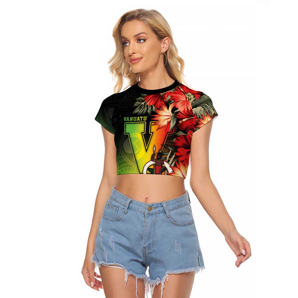 Aboriginal Dot Art Vanuatu Personalised Raglan Cropped T Shirt Tropical Flowers