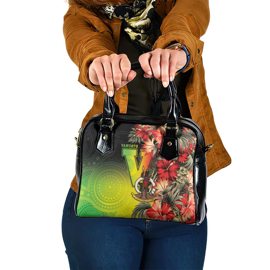 Aboriginal Dot Art Vanuatu Shoulder Handbag Tropical Flowers