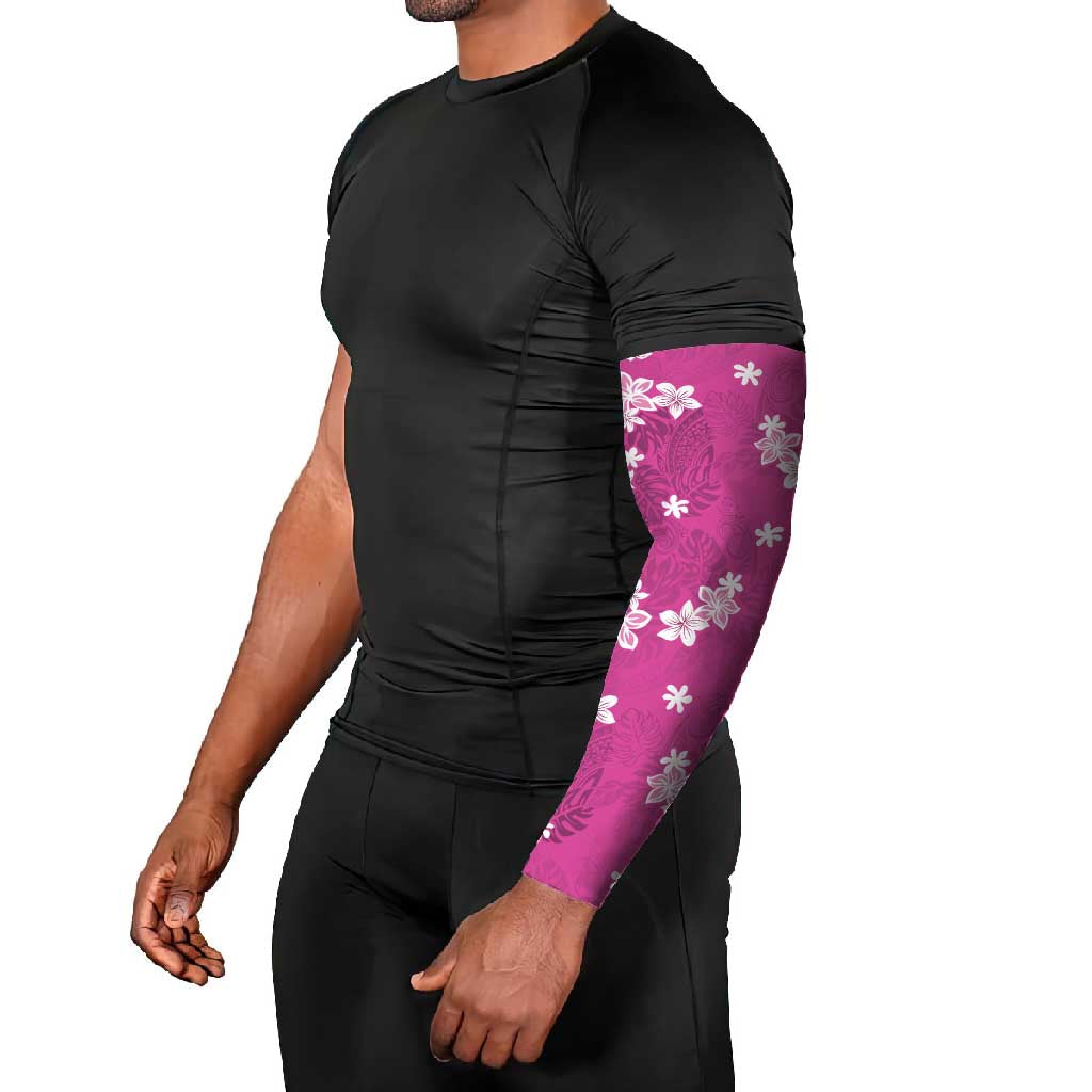 Hawaii Monstera Deliciosa Arm Sleeves Pink Plumeria Polynesian Pattern - Polynesian Pride