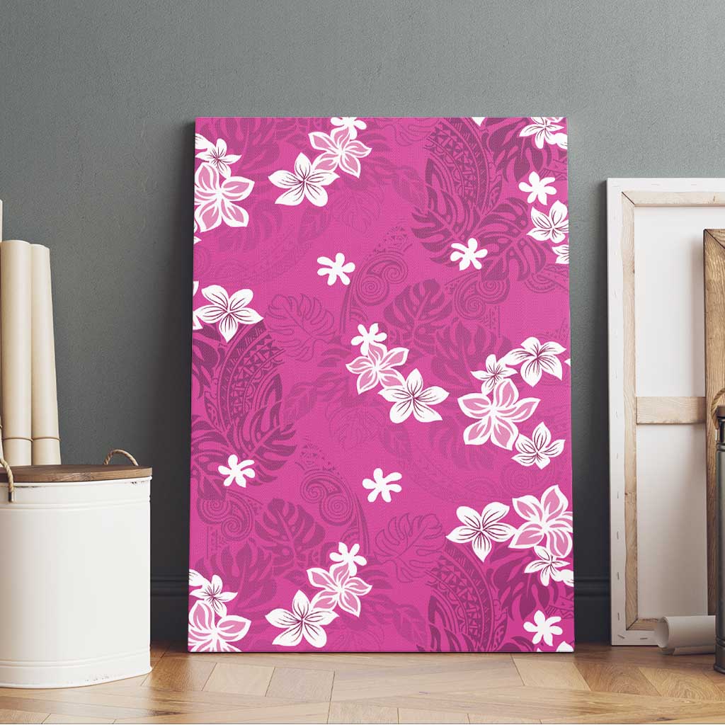 Hawaii Monstera Deliciosa Canvas Wall Art Pink Plumeria Polynesian Pattern - Polynesian Pride