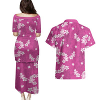 Hawaii Monstera Deliciosa Couples Matching Puletasi and Hawaiian Shirt Pink Plumeria Polynesian Pattern - Polynesian Pride