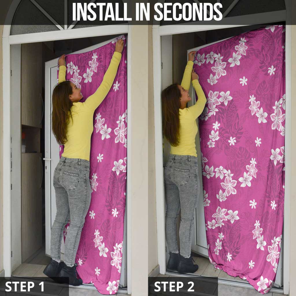 Hawaii Monstera Deliciosa Door Cover Pink Plumeria Polynesian Pattern - Polynesian Pride
