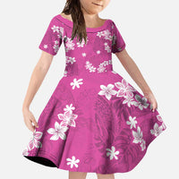 Hawaii Monstera Deliciosa Family Matching Long Sleeve Bodycon Dress and Hawaiian Shirt Pink Plumeria Polynesian Pattern LT05 Daughter's Dress Pink - Polynesian Pride