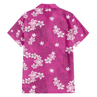 Hawaii Monstera Deliciosa Family Matching Long Sleeve Bodycon Dress and Hawaiian Shirt Pink Plumeria Polynesian Pattern LT05 - Polynesian Pride