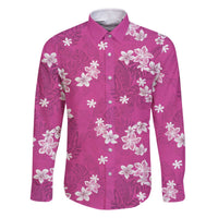 Hawaii Monstera Deliciosa Family Matching Off The Shoulder Long Sleeve Dress and Hawaiian Shirt Pink Plumeria Polynesian Pattern LT05 Dad's Shirt - Long Sleeve Pink - Polynesian Pride