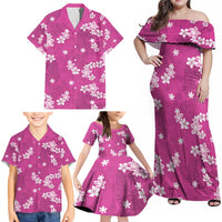 Hawaii Monstera Deliciosa Family Matching Off Shoulder Maxi Dress and Hawaiian Shirt Pink Plumeria Polynesian Pattern LT05 - Polynesian Pride