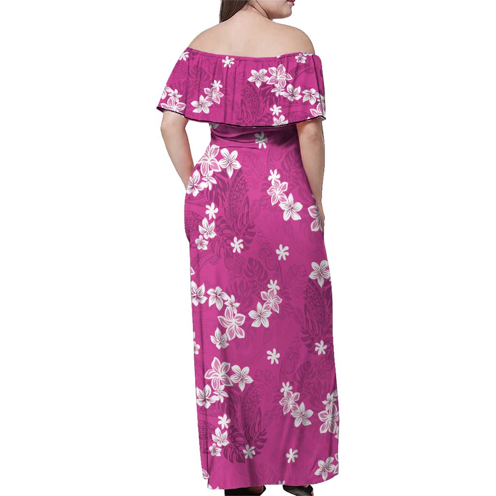 Hawaii Monstera Deliciosa Family Matching Off Shoulder Maxi Dress and Hawaiian Shirt Pink Plumeria Polynesian Pattern LT05 - Polynesian Pride